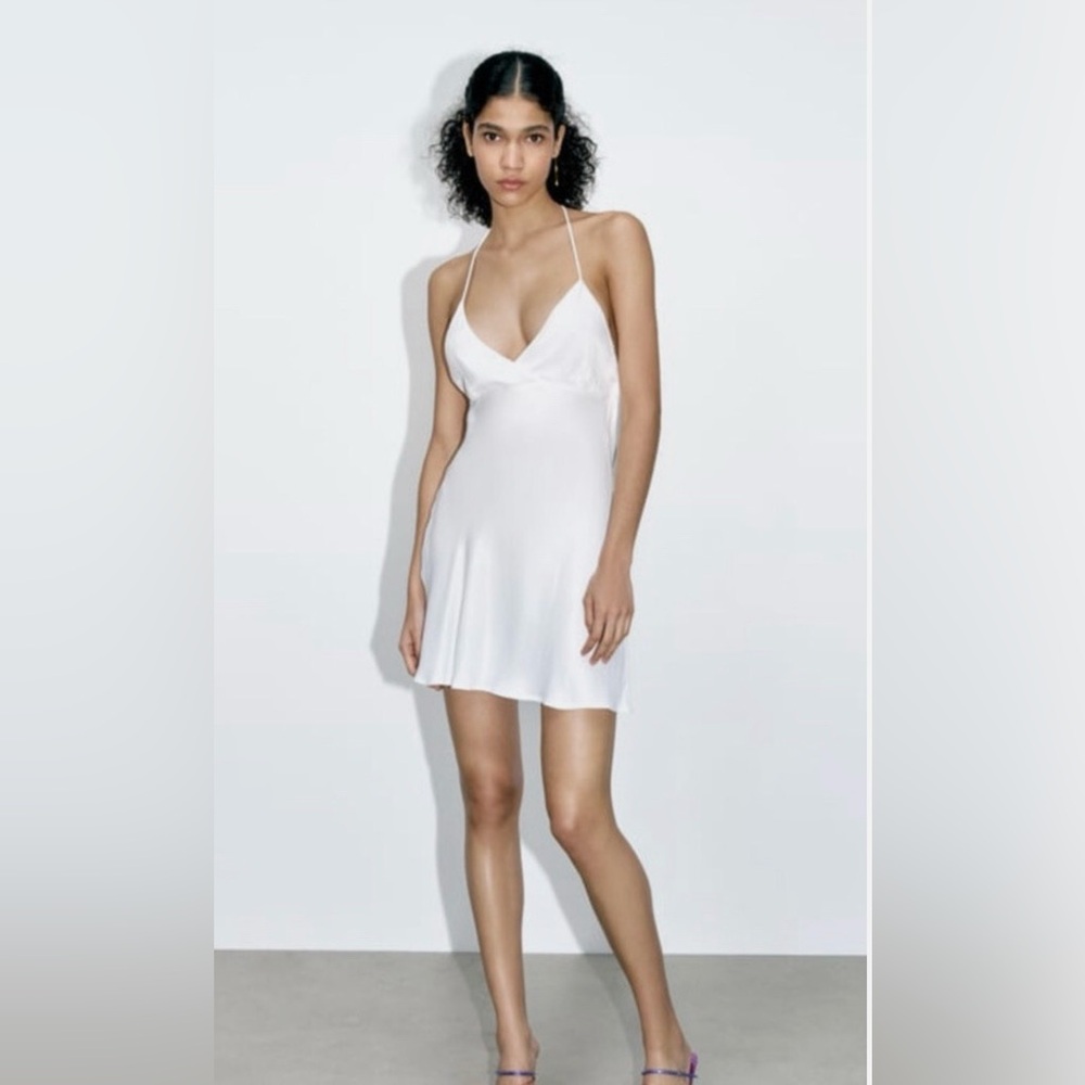 Zara White Satin Slip Midi Dress NWT